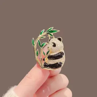 Cute Panda Eat Bamboo Lapel Brooch/Pin